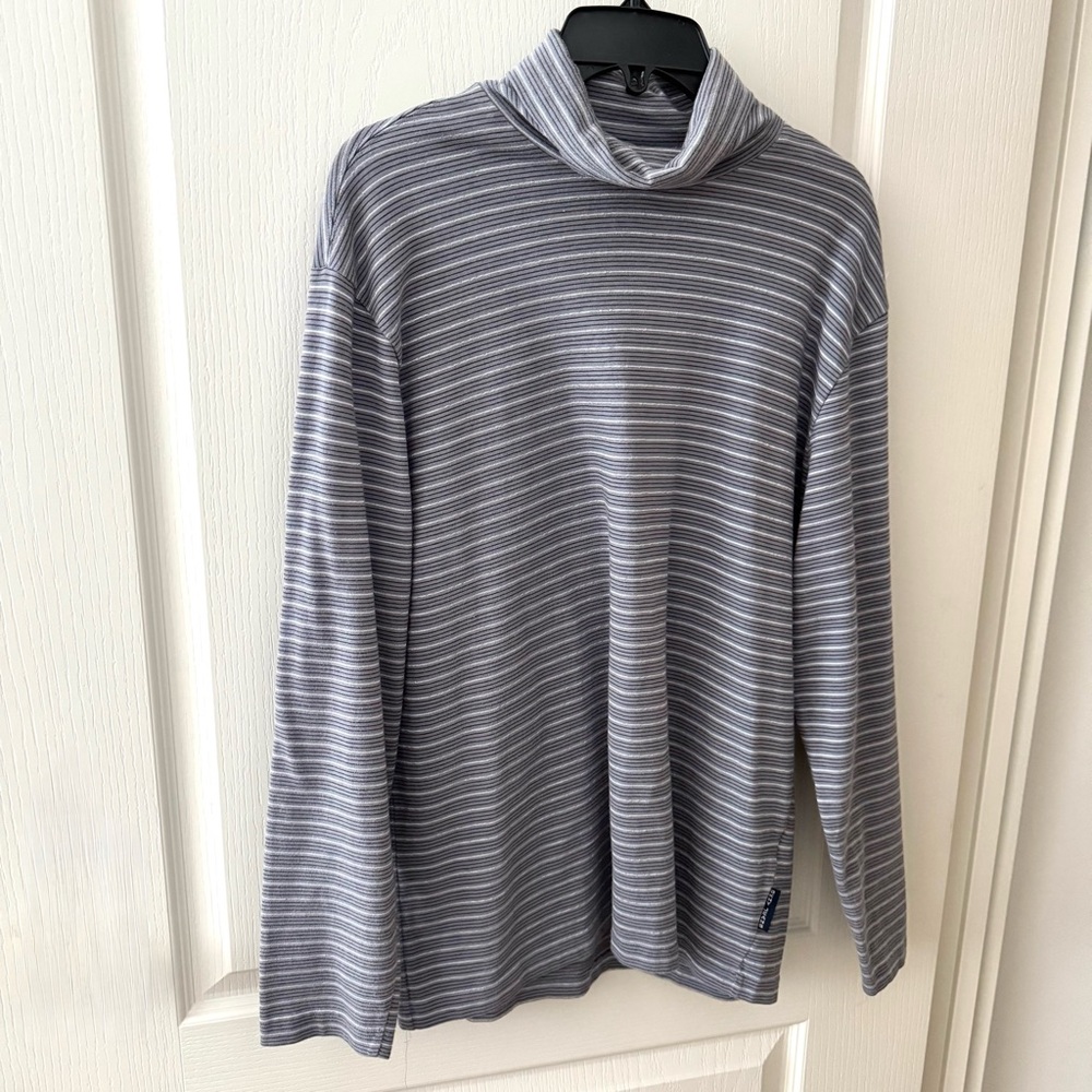 DKNY Knit Turtleneck Sweater Gray Striped Sz L